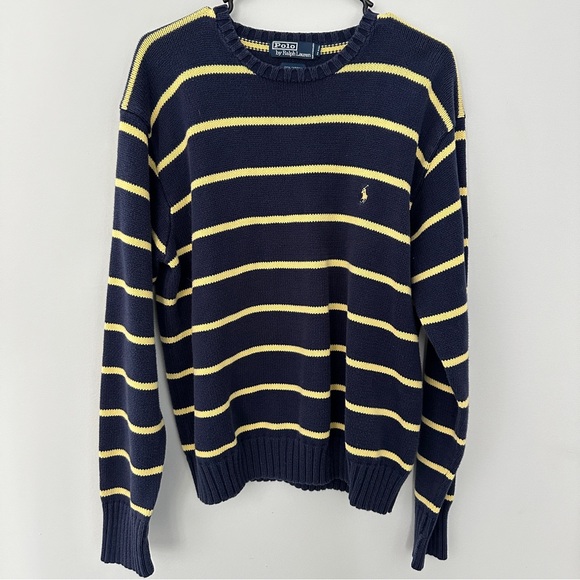 Vintage Polo Ralph Lauren Chunky Knit Navy Blue Sweater Size Large 90s - Picture 1 of 6